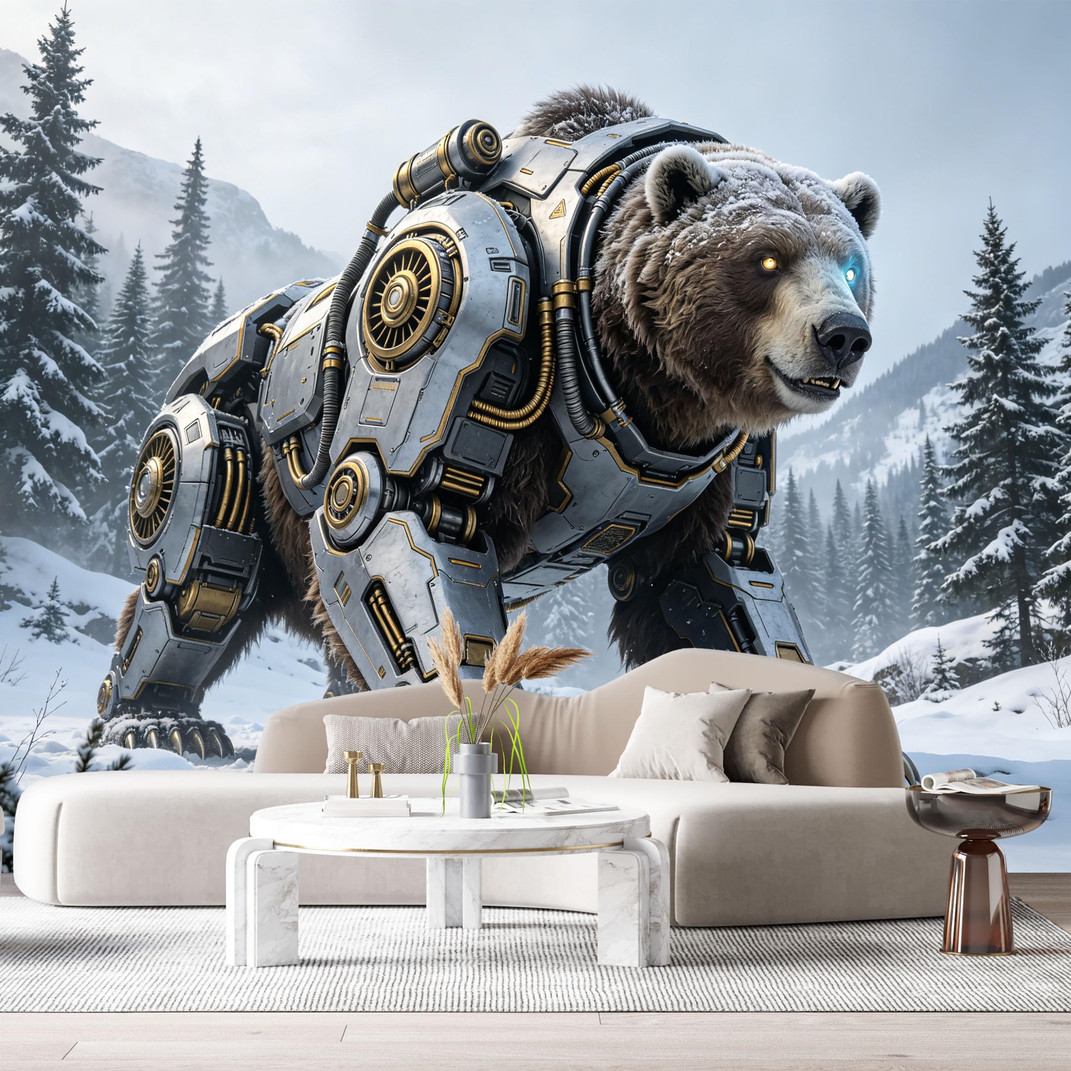 Custom Size Wall Mural Mechanical Armored Wild Beast SciFi Cyber Animal Futuristic Snow Forest Mech Beast SelfAdhesive Art Prints Removable Large Wallpaper Esports Room Game Room Studio
