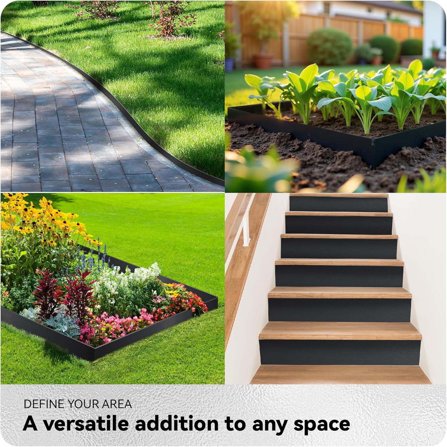 Worth Galvanized Steel Landscape Edging Roll, Flexible Metal Garden Border Fence with 8 Stakes for Lawn, Flower Bed, Yard, 8 Inch x 25 Foot, Black
