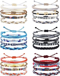 Florideco 24PCS Boho Surfer Anklets - Adjustable Handmade Braided Beach Bracelets, Waterproof Summer Rope Jewelry for Women Men
