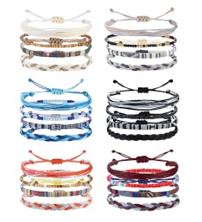Florideco 24 piezas, pulseras bohemias para surfistas, tobilleras ajustables con cuentas, pulseras trenzadas hechas a mano, coloridas, tobilleras de verano, pulseras de cuerda de cáñamo, pulseras de