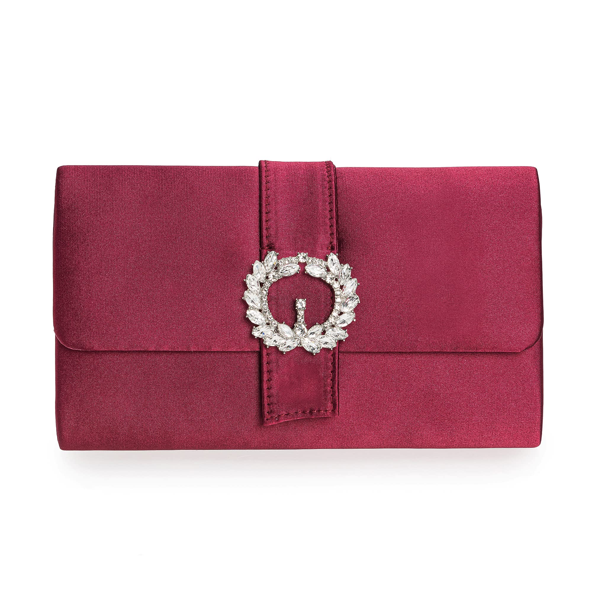 CHARMING TAILOR Evening Bag Diamantes Embellished Satin Clutch Purse for Woman Classy Party Handbag with Beaded Brooch