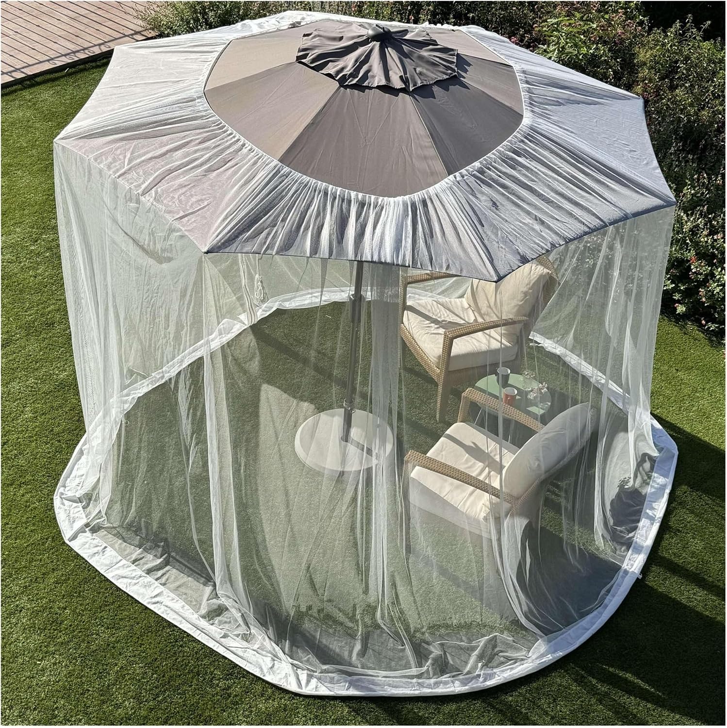 Mosquito Net for Umbrella 7.5x9.8 ft, Insect House Screen Netting for Patio, Porch & Garden Terrace,Zipper Door and Adjustable Rope,Fits Straight & Banana Umbrella(Black,7.5x9.8 ft(Banana))