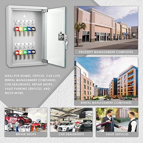 Miniatura 5 de Barska Caja con cerradura de llave con puerta de cristal, organizador de gabinete de llaves de acero para montaje en pared con ganchos etiquetados y