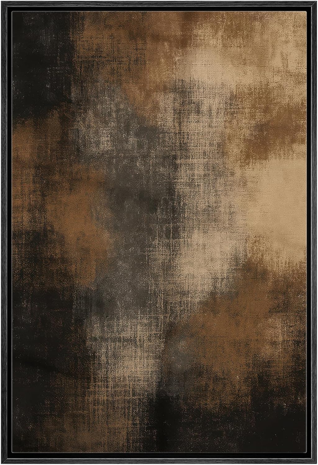 MUDECOR Framed Canvas Print Wall Art Rustic Brown Abstract Earthy Industrial Accent Illustrations Fine Art Decorative Zen Multicolor Country/Farmhouse Retro for Bedroom - 24"x36" BLACK