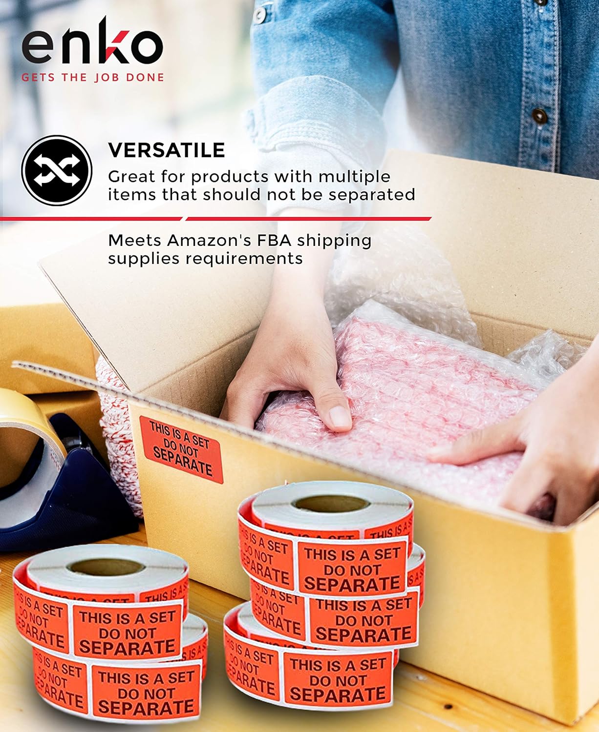 enKo This is a Set, do not Separate Packaging Labels (1 x 2 inches) Fluorescent Red Label (24 Rolls, 12,000 Labels)