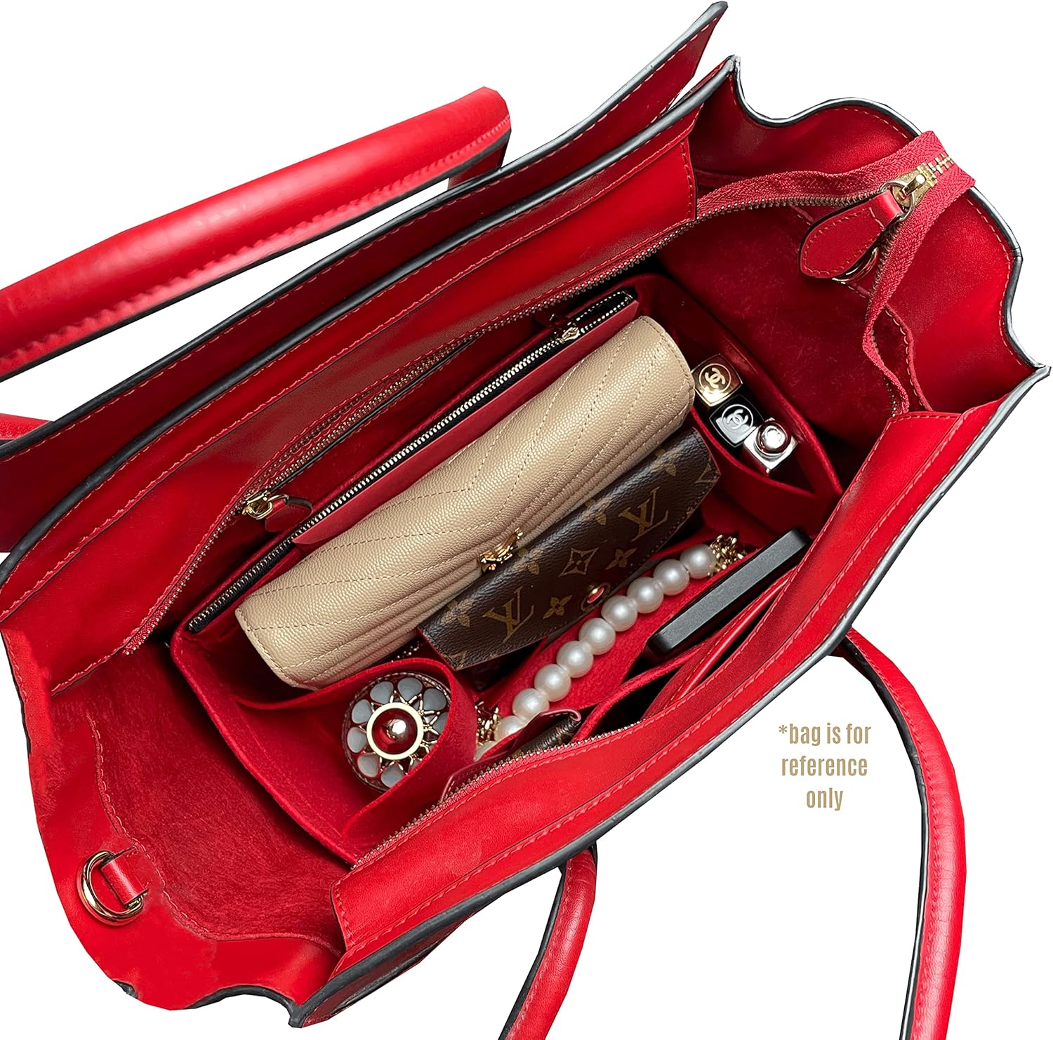 Premium Purse Organizer compatible with Luggage Nano/Micro/Mini/Medium Bag Insert — Perfect Fit, Durable Quality Felt, Full Coverage & No Bulking, 24+ Shades (for Luggage Nano, Red)