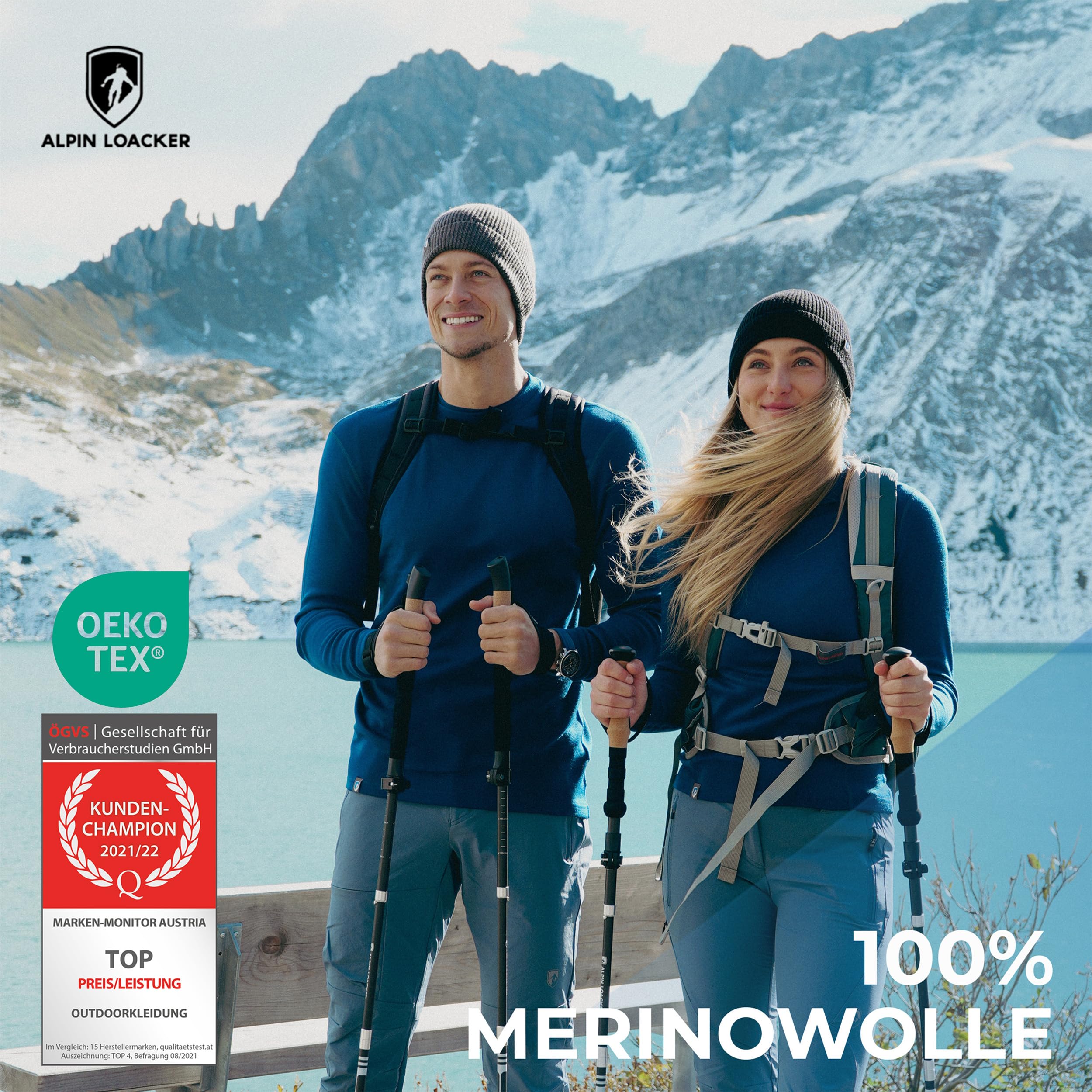 ALPIN LOACKER 100 Merino Langarmshirt Herren 230g/m2 Feinste Merinowolle Unterwäsche Thermooberteil Outdoor Sport