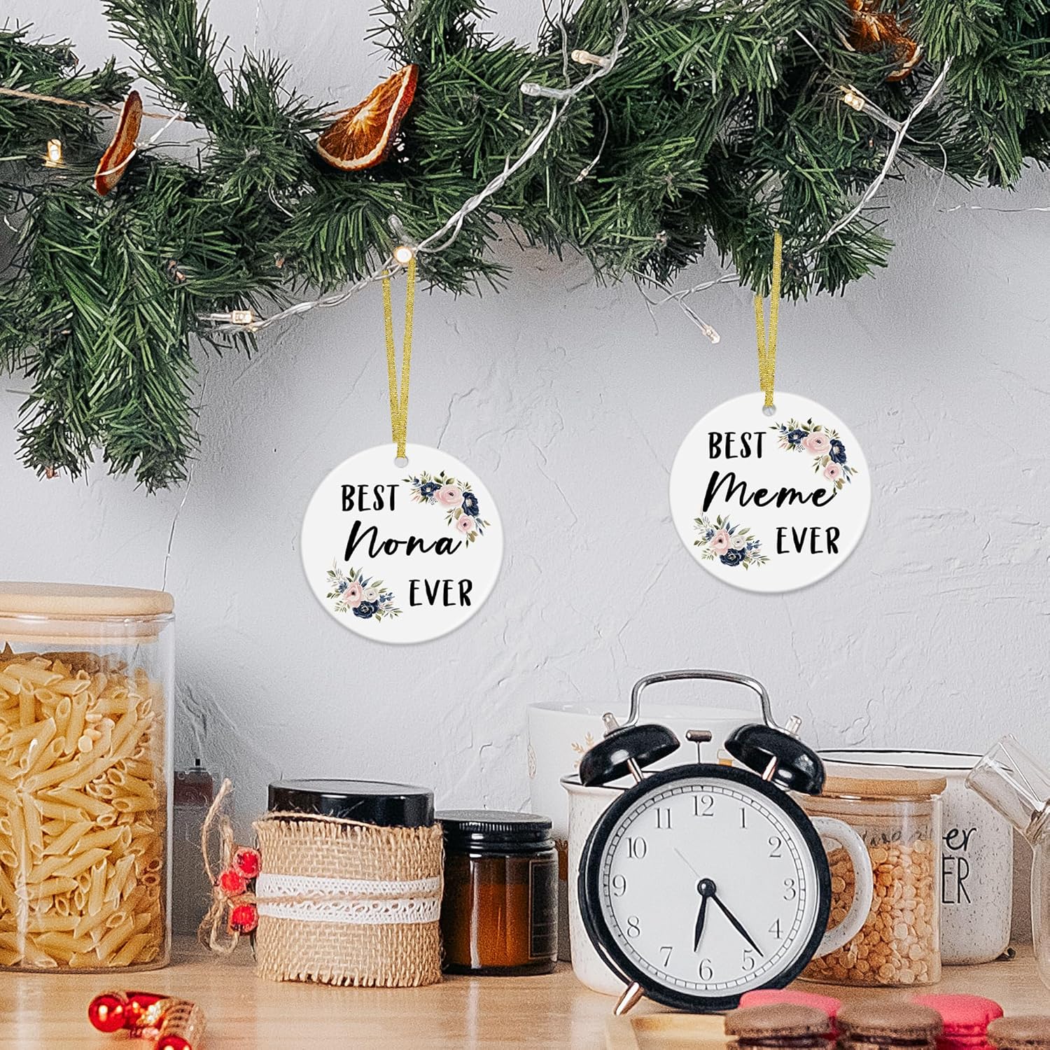 Nona Gifts Christmas Ceramic Ornaments Decor, Best Nona Ever Ornaments Gifts for Grandma Women, Grandma Haning Ornament Decorations for Mothers Day Birthday Christmas Tree - Image 3