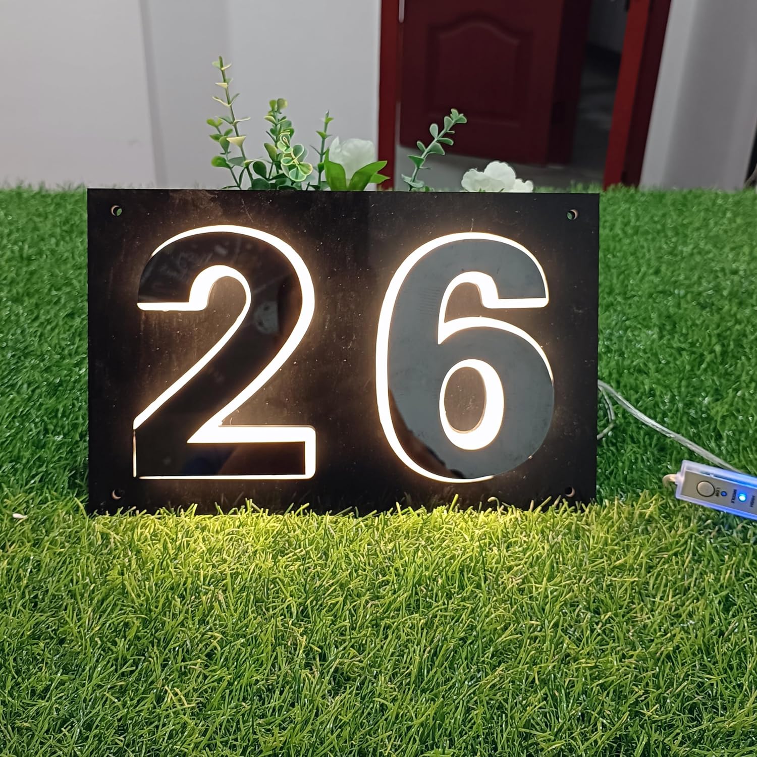 Custom Outdoor Illuminated House Numbers for Street Address Plaques Lighted Address Number Signs Vertical | Horizontal Light-Up Street Address Signs (5 letter)