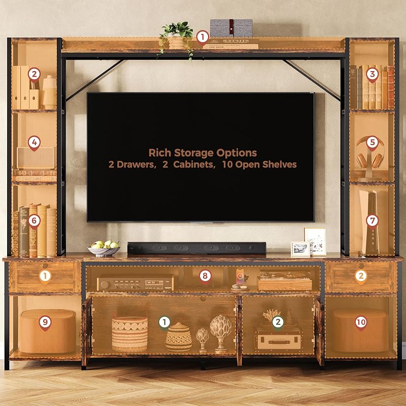 IRONCK 85" W Entertainment Center for TVs 65 inch, TV Stand with Storage image 4