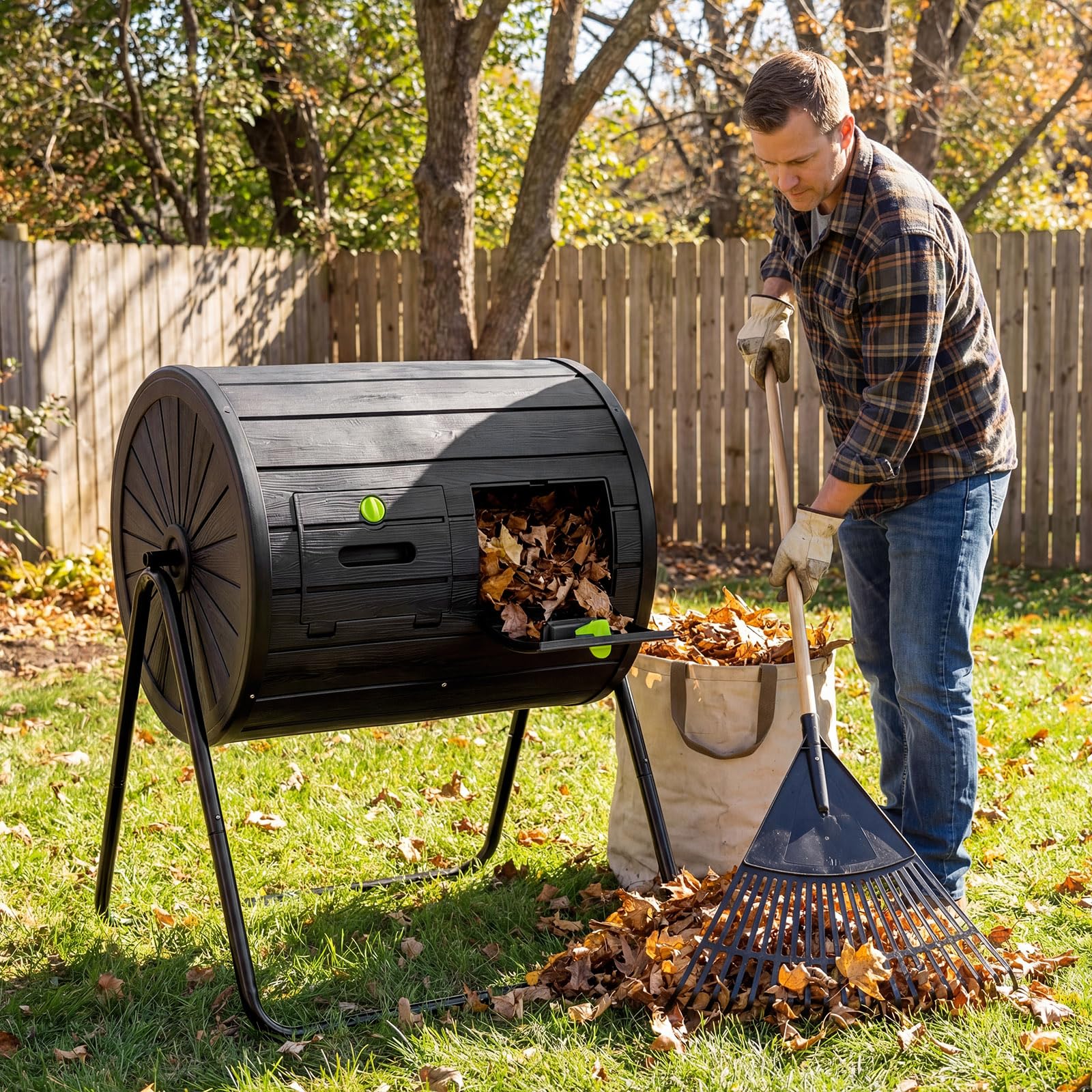 HOMASIS 142L Compostiera da Giardino, Compostiera Girevole a 360° in PP con Lame di Miscelazione, per Compostaggio Rifiuti Organici, Efficiente in 4-6 Settimane, Attrezzi da Giardinaggio (Nero)