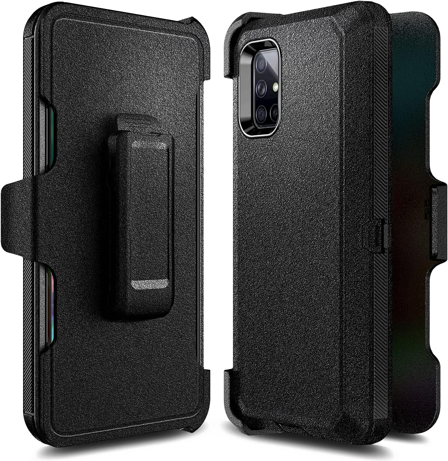 E-Began Case for Samsung Galaxy A71 5G with Tempered Glass Screen Protector, Belt Clip Holster w/Kickstand Heavy Duty Armor Defender Shockproof Case [Not Fit A71 5G UW Verizon] -Black