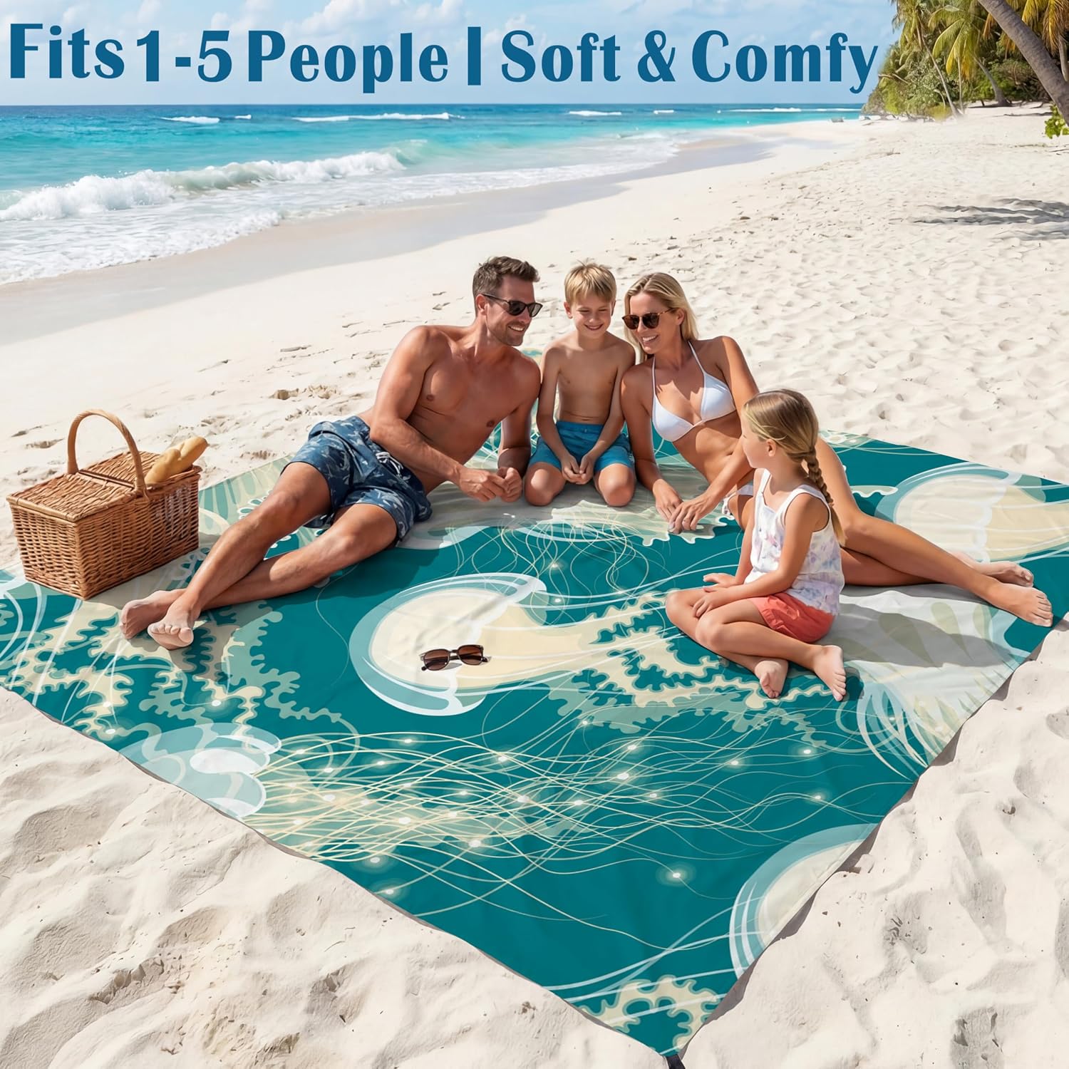 Beach Blanket Waterproof Sandproof 78''X81''/10'X9' Oversized Big Blanket image 4