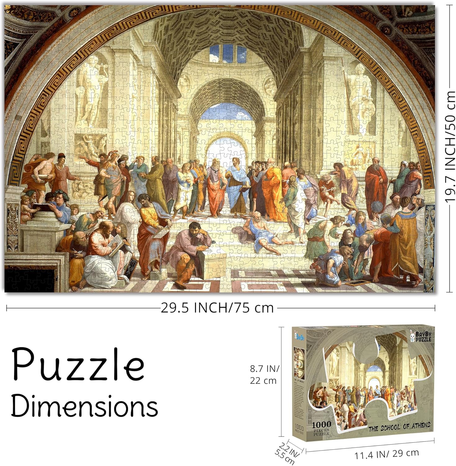 Bayby-The School of Athens 1000 Piece Jigsaw Puzzle for Adults – Artwork by Raphael, Renaissance Masterpiece, Classical Philosophy Scene, Premium Quality Art Puzzle, Museum Collection Gift