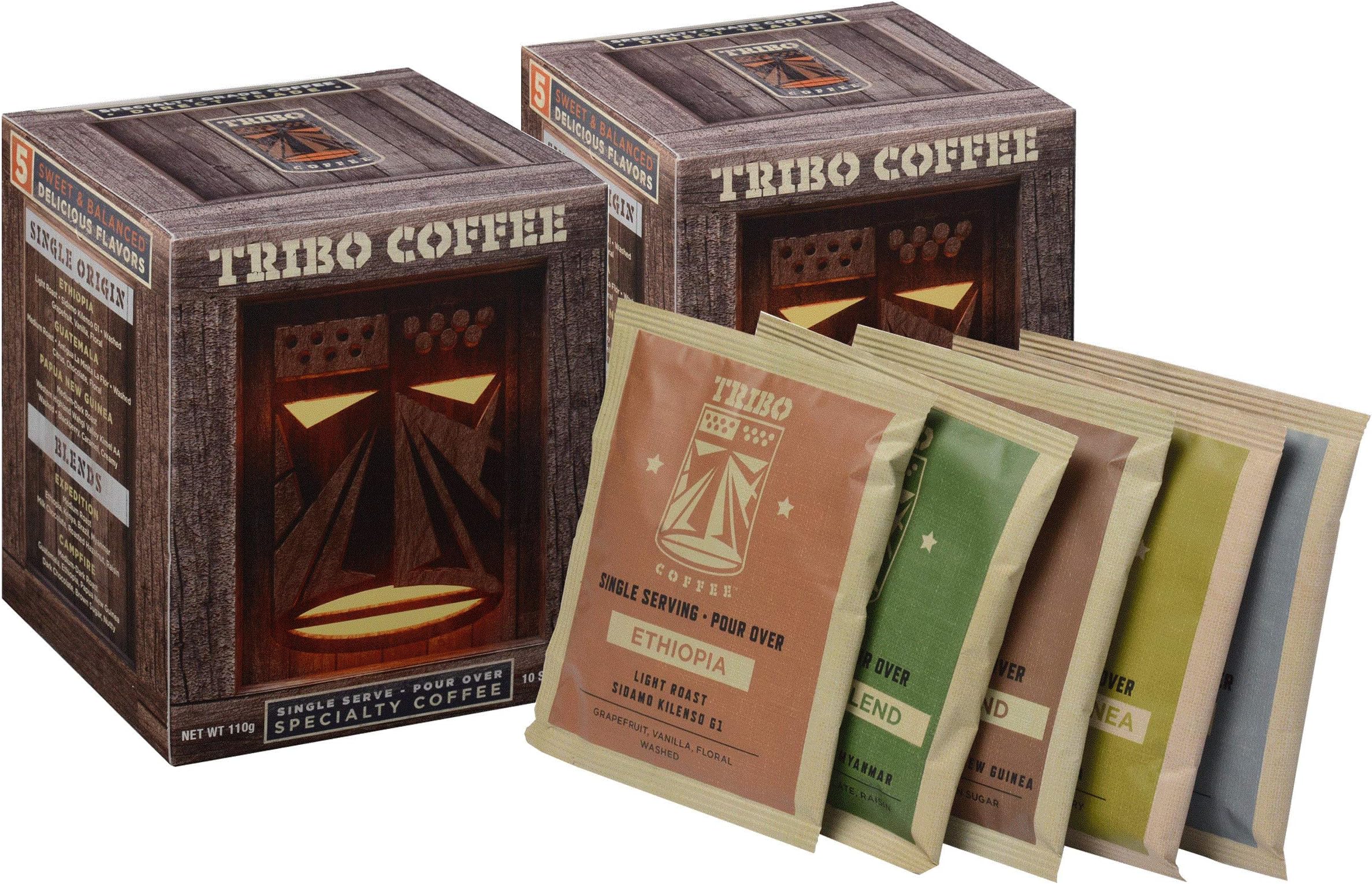 Tribo Coffee Single-Serve Portable Pour Over Drip Coffee - Double Variety - 2 Boxes (20 Servings)