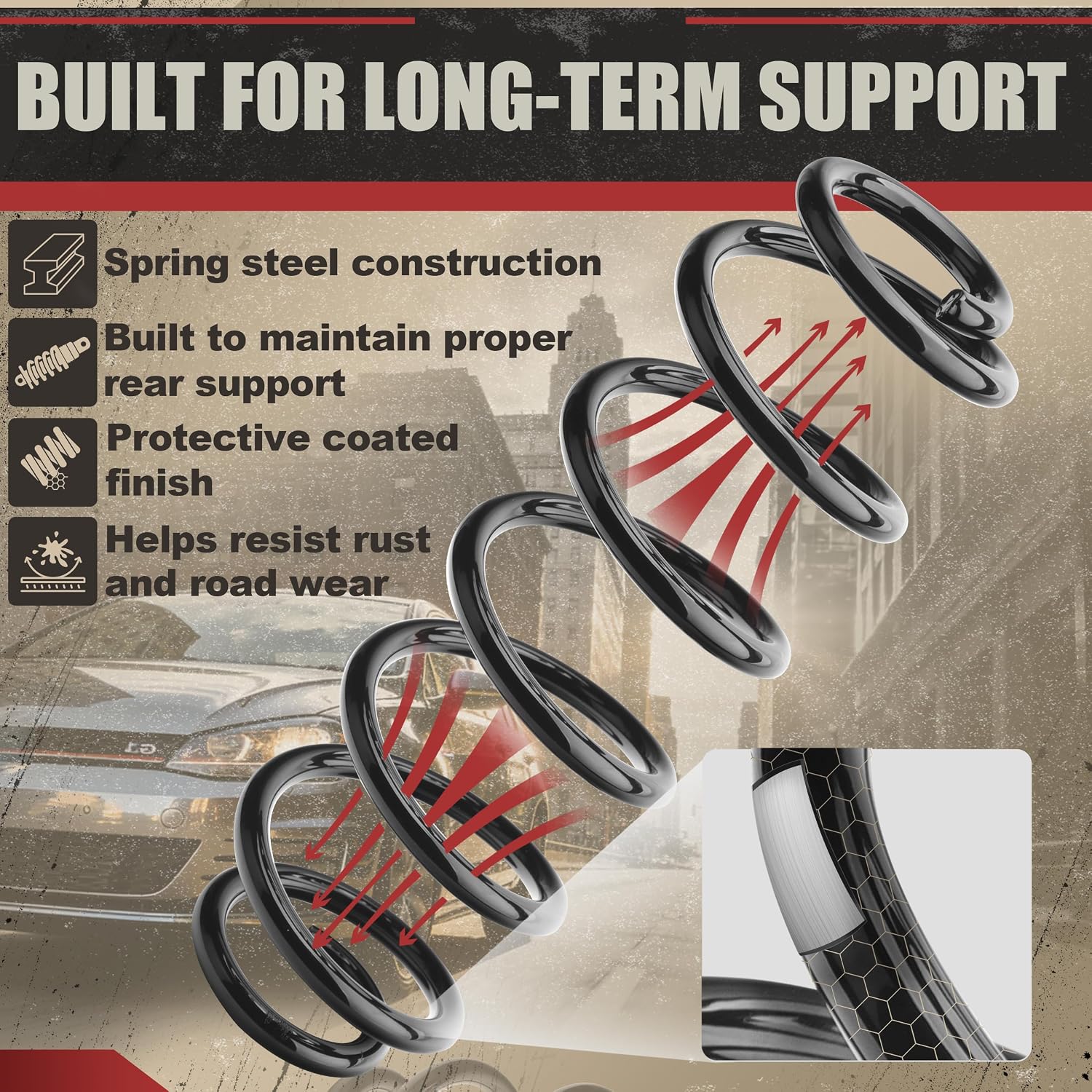 Rear Coil Spring Set 1K0511115BE 39420 for VW Jetta 2005-2015, Beetle 2006-2010 & 2012-2015, Golf 2010-2013, GTI 2006-2013, Rabbit 2006-2009, Rear Left & Right-BLACK