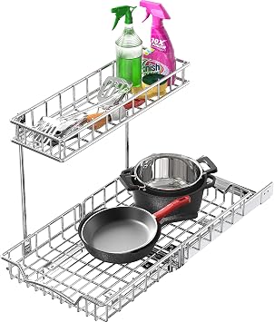 Simple Houseware 2-Tier L+M Pull Out Under Cabinet Sliding Shelf, Chrome