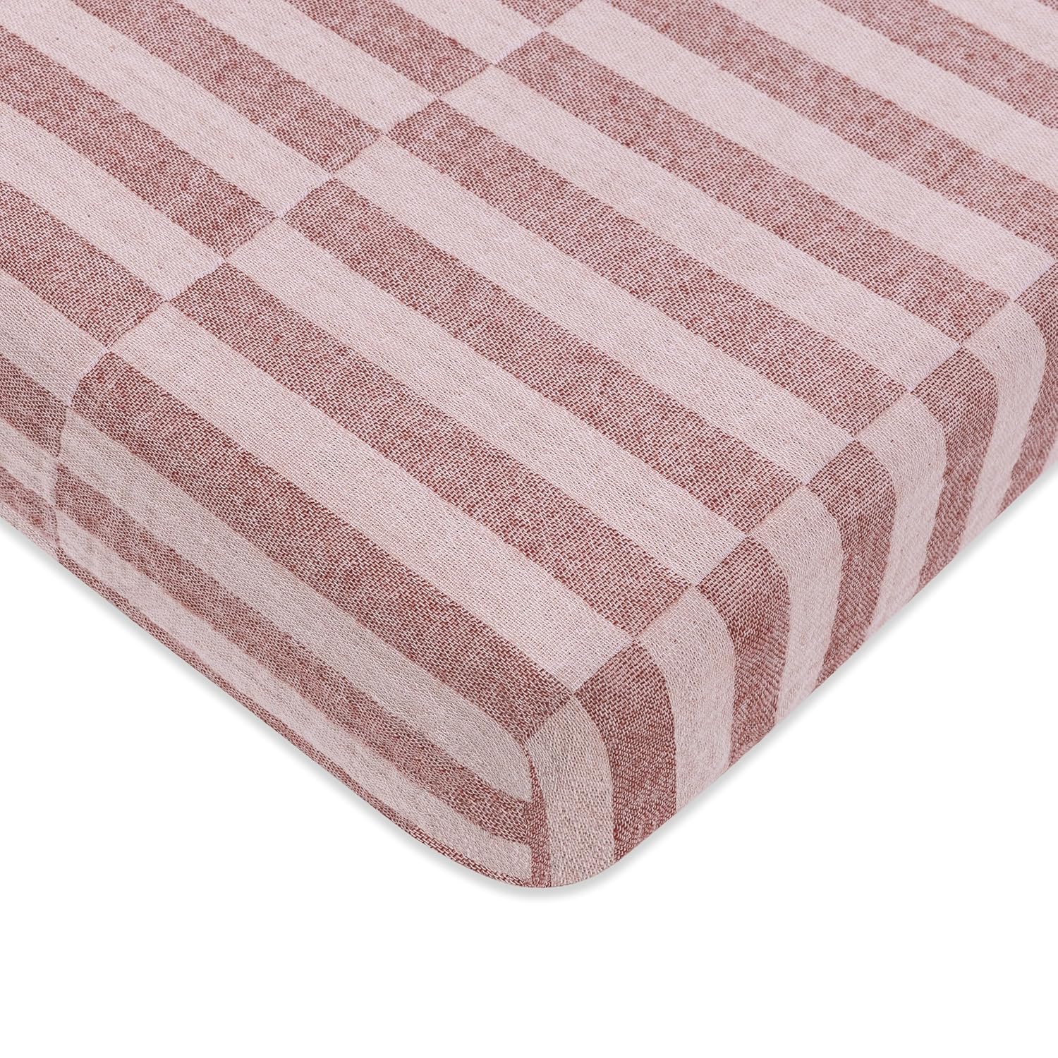 Babyletto 100% Organic Cotton Mini Crib Sheet, GOTS-Certified, Fitted 360°, Ultra-Soft and Breathable Muslin - Maroon Offset Stripe
