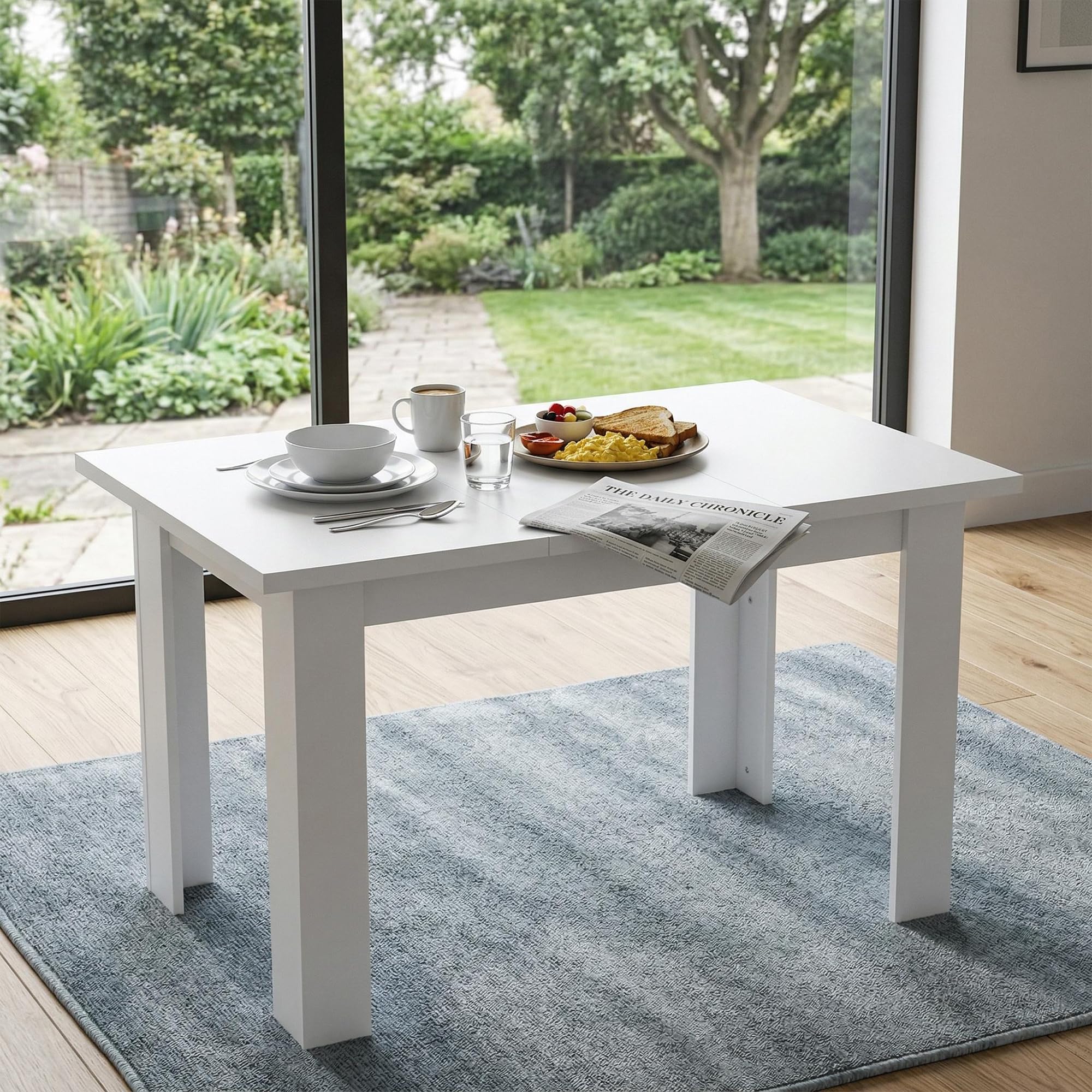 1 Stück Esstisch Weiss mit 2 Verstecktem Stauraum, Moderner Küchentisch Platzsparend Essen Tisch Esszimmer Multifunktional Tische als Schreibtisch/Kaffeetisch/Balkontisch/Gartentisch/Weiß/120x70x75CM