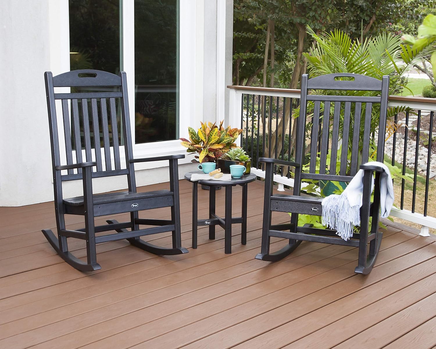 Trex Outdoor Furniture by Polywood 3-Piece Yacht Club Rocker Set, Charcoal Black