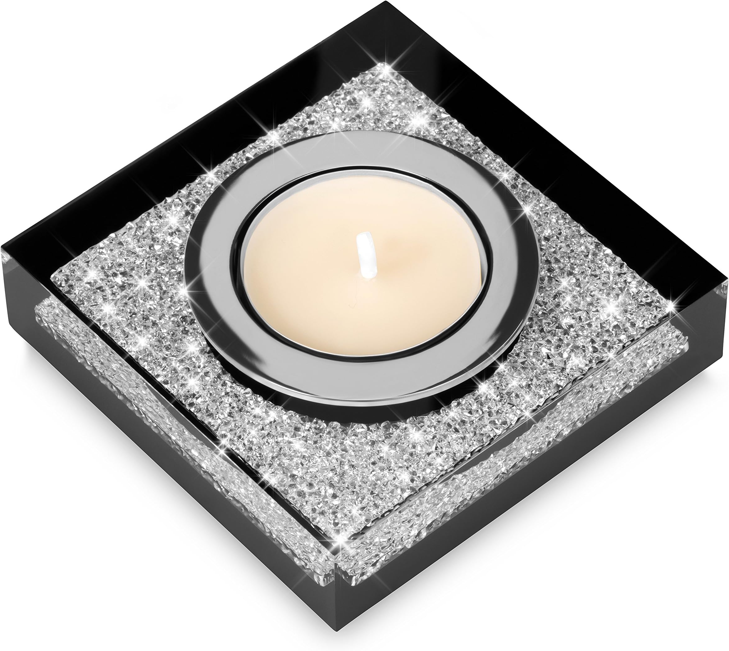 Deluxe tea light candle-holder Lotus 1 / Embellished with Crystals/a shimmering table decoration (1 Piece, Black)