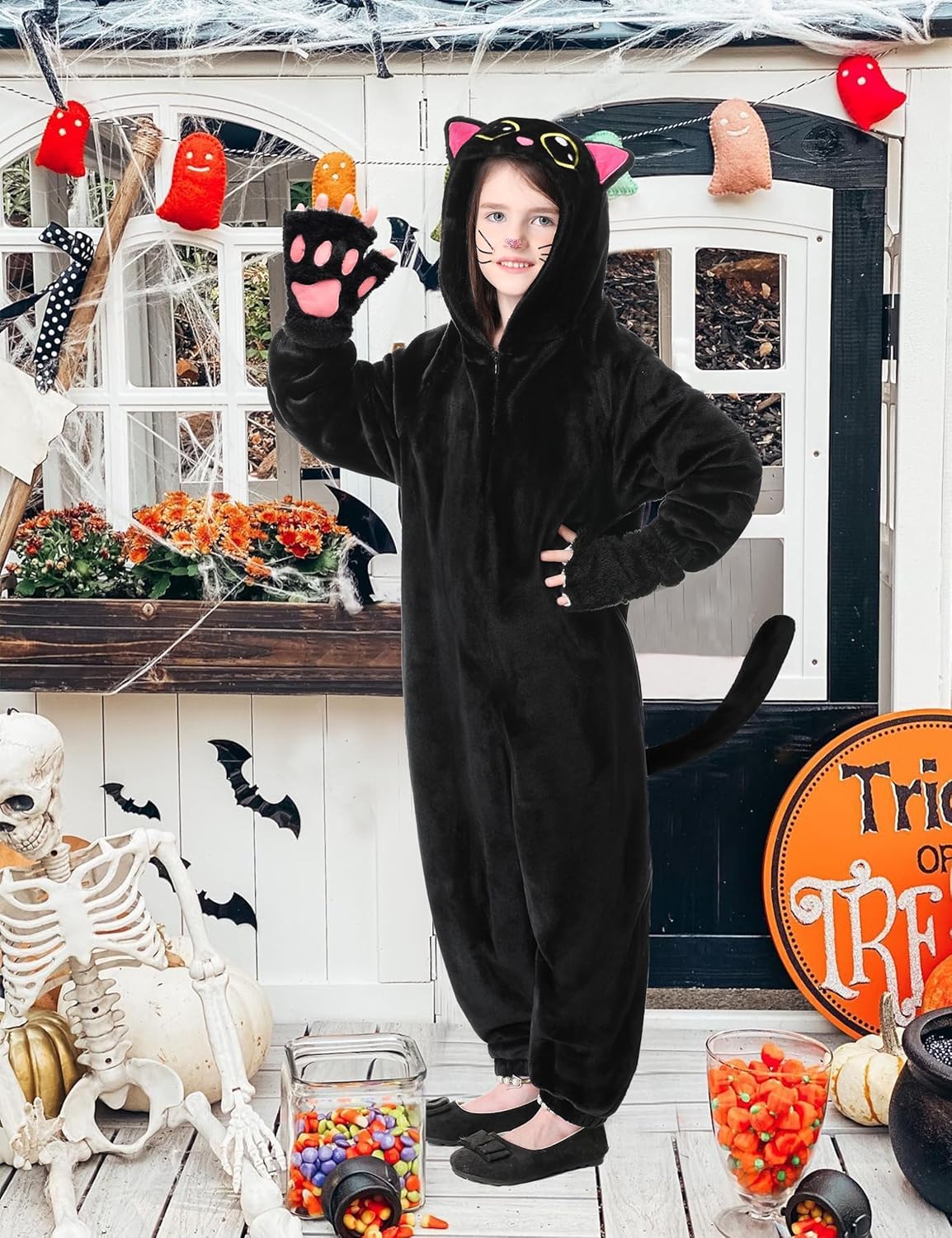 Resiwai Black Cat Costume Kitten Onesie Halloween Costume for Kids - Image 5