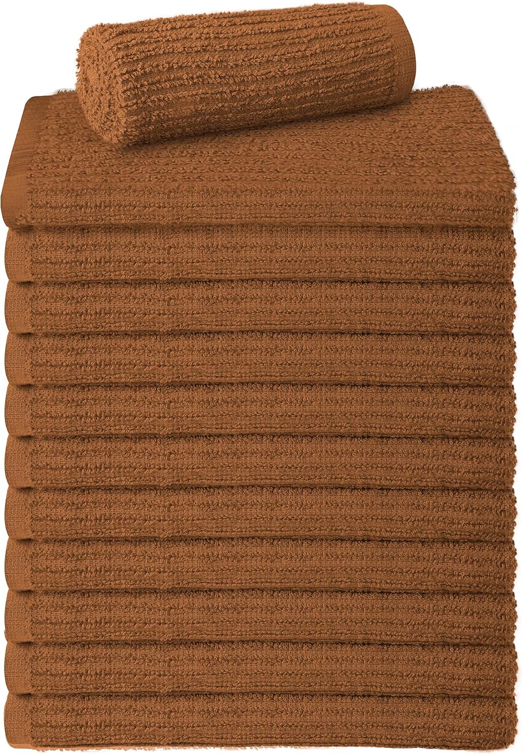 Oakias 100% Cotton Ribbed Terry Bar Mop Towels – 12 Pack – Brown – 16 x 19 Inches – Bar Rags – Highly Absorbent Cleaning and Kitchen Towels
