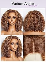 Vista 7 de LUVME HAIR Pelucas de cabello humano rizado marrón de 12 pulgadas, sin pegamento, precortada, con encaje frontal, prearrancado, 4/30, mezcla