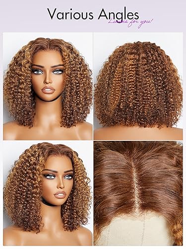 Miniatura 7 de LUVME HAIR Pelucas de cabello humano rizado marrón de 12 pulgadas, sin pegamento, precortada, con encaje frontal, prearrancado, 430, mezcla de