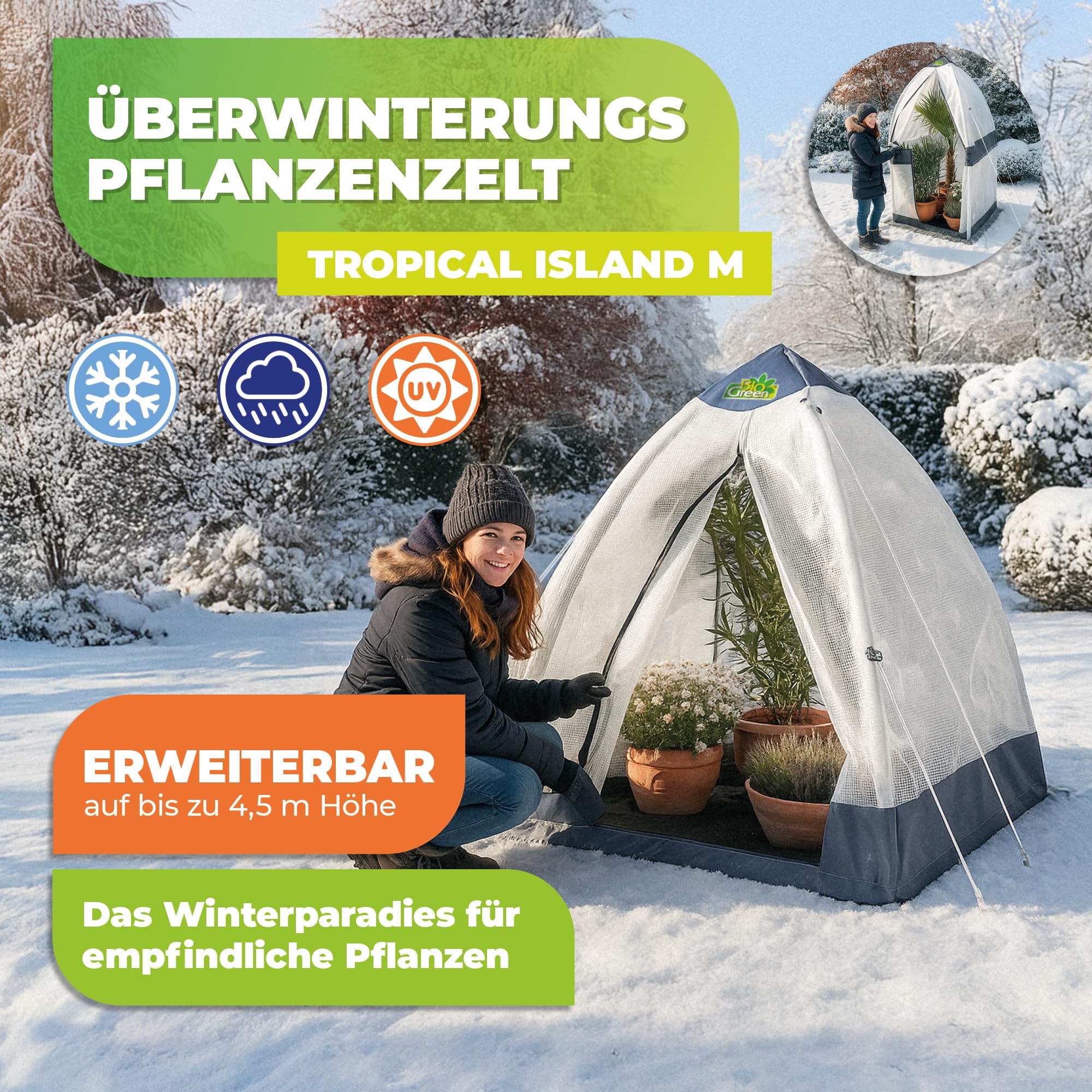 Bio Green tropical Island mobile winter tent., Single, 200 x 150 cm Garden