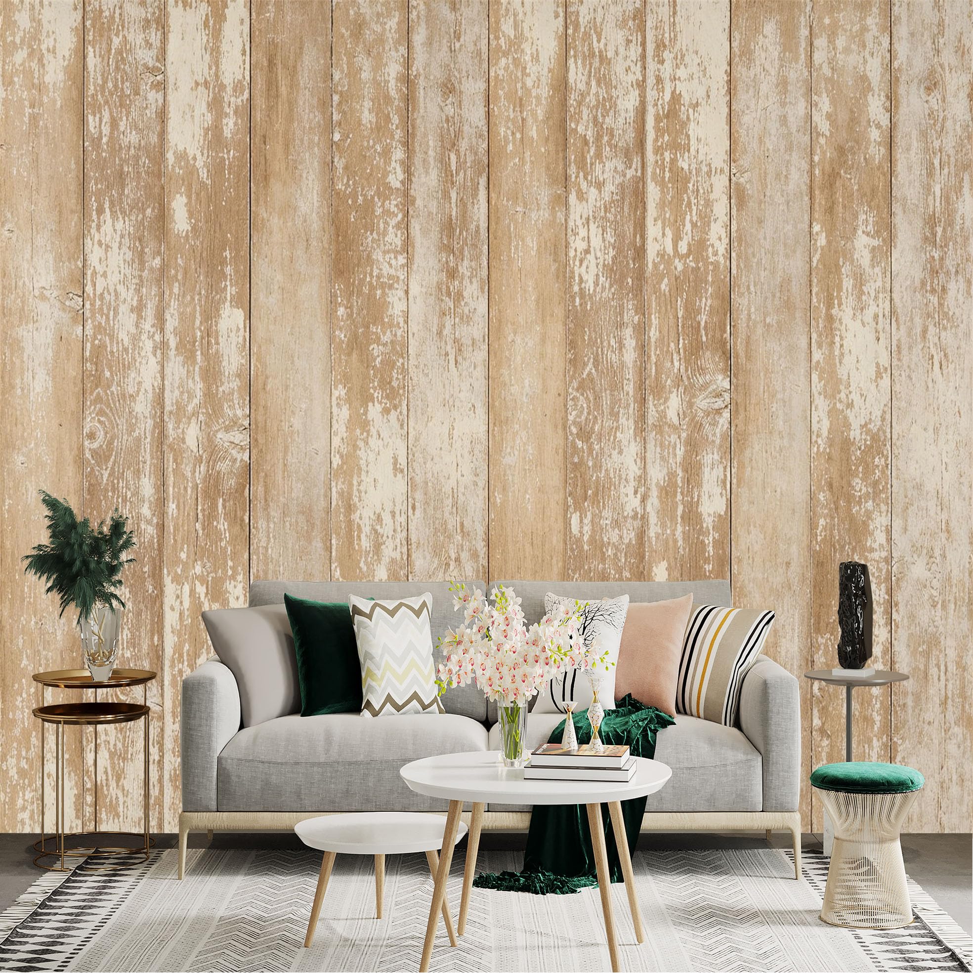 Lnzczhyre Dbh260521044 Custom Size Wall Sticker Mural， Distressed White Washed Wood Planks， Rustic Weathered Timber Boards， Farmhouse Texture Background， For Wall Decoration， Peelandstick Wall Decals.