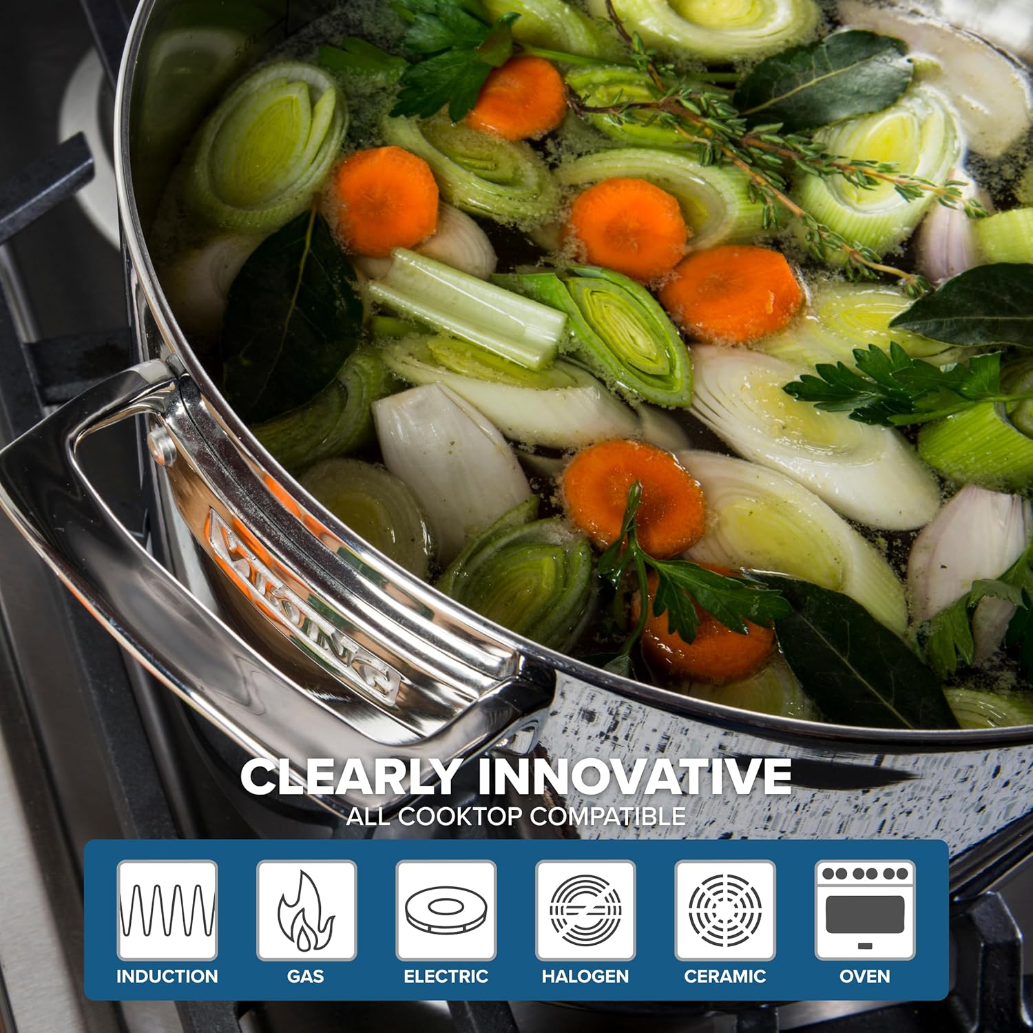 Viking Contemporary 3-Ply Stainless Steel Stock Pot, 8 Quart Soup Cooking Pot with Lid, Kitchen Cookware - Image 6