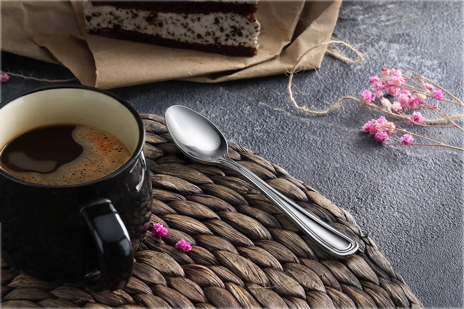 New Star Foodservice Slimline Pattern 18/0 Stainless Steel Coffee Spoon, 4.75-Inch, Set of 12, Commercial Grade