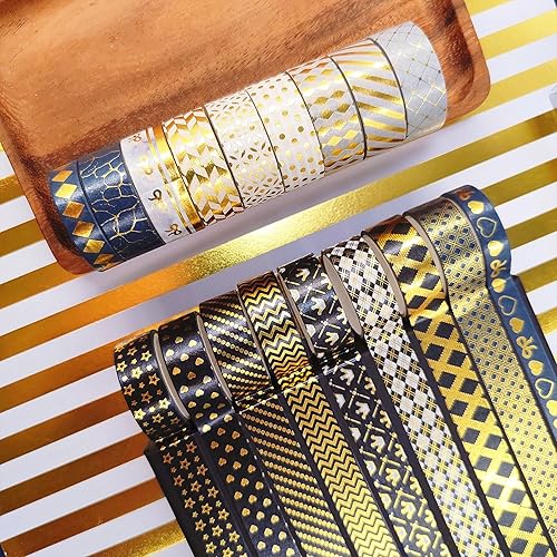 Miniatura 6 de YUBBAEX Juego de 18 rollos de cinta washi con patrones básicos de papel de aluminio, cintas decorativas para artes, manualidades, diarios de