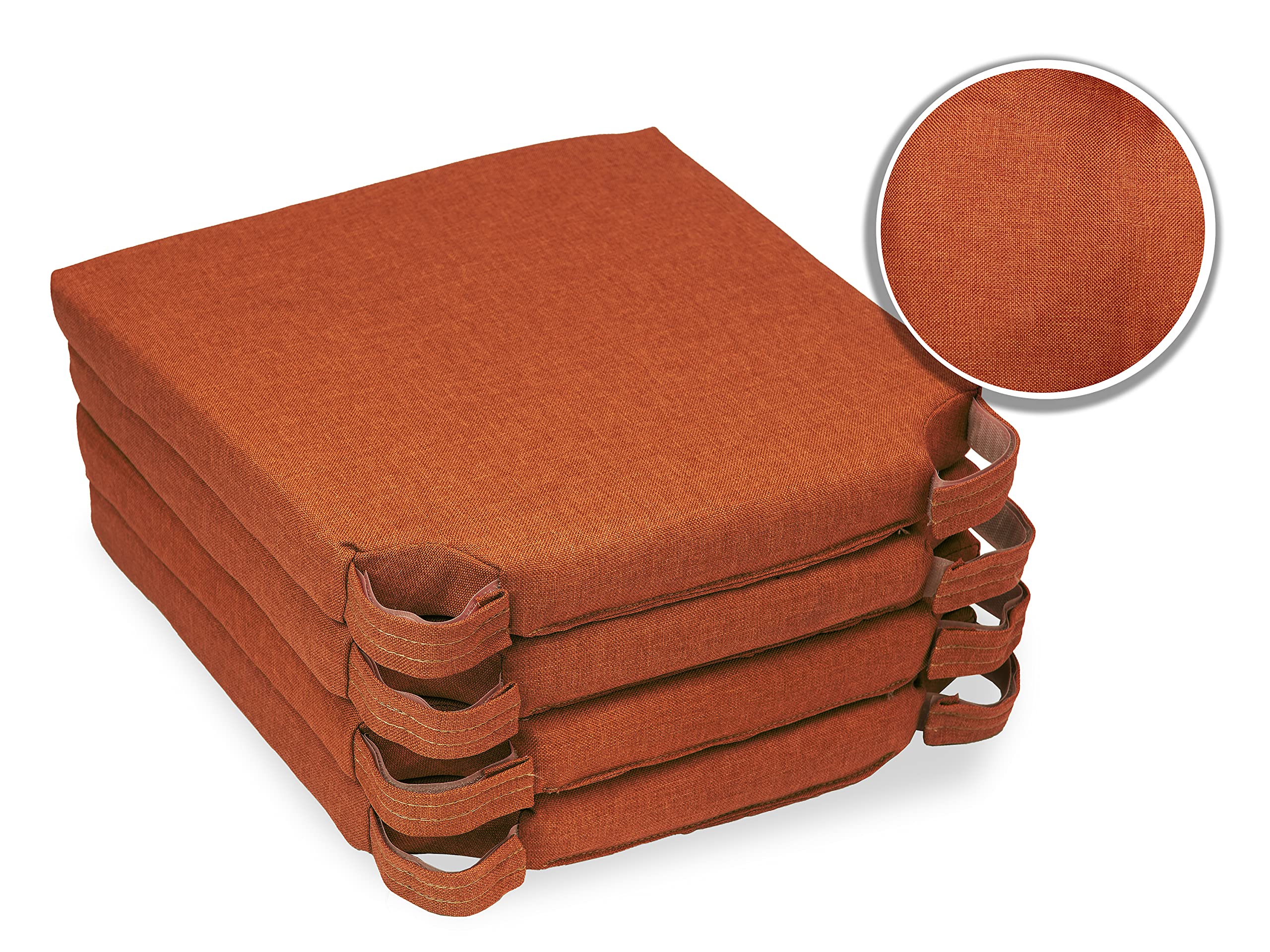sunnypillow 4er Set Stuhlkissen mit Klettverschluss Polsterauflage Auflage für Stühle - Indoor/Outdoor - Sitzkissen Sitzauflage - Maße: 42 (vorne) | 35 (hinten) x 40 x 5 cm - Orange