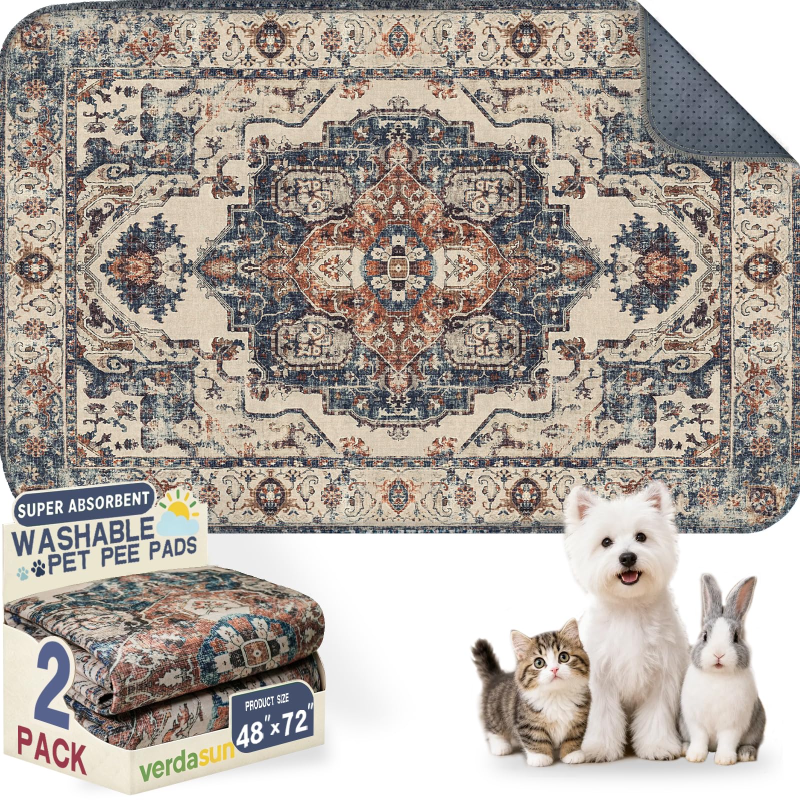 Washable Pee Pads for Dogs 48"x72" 2 Pack Reusable Puppy Potty Pad