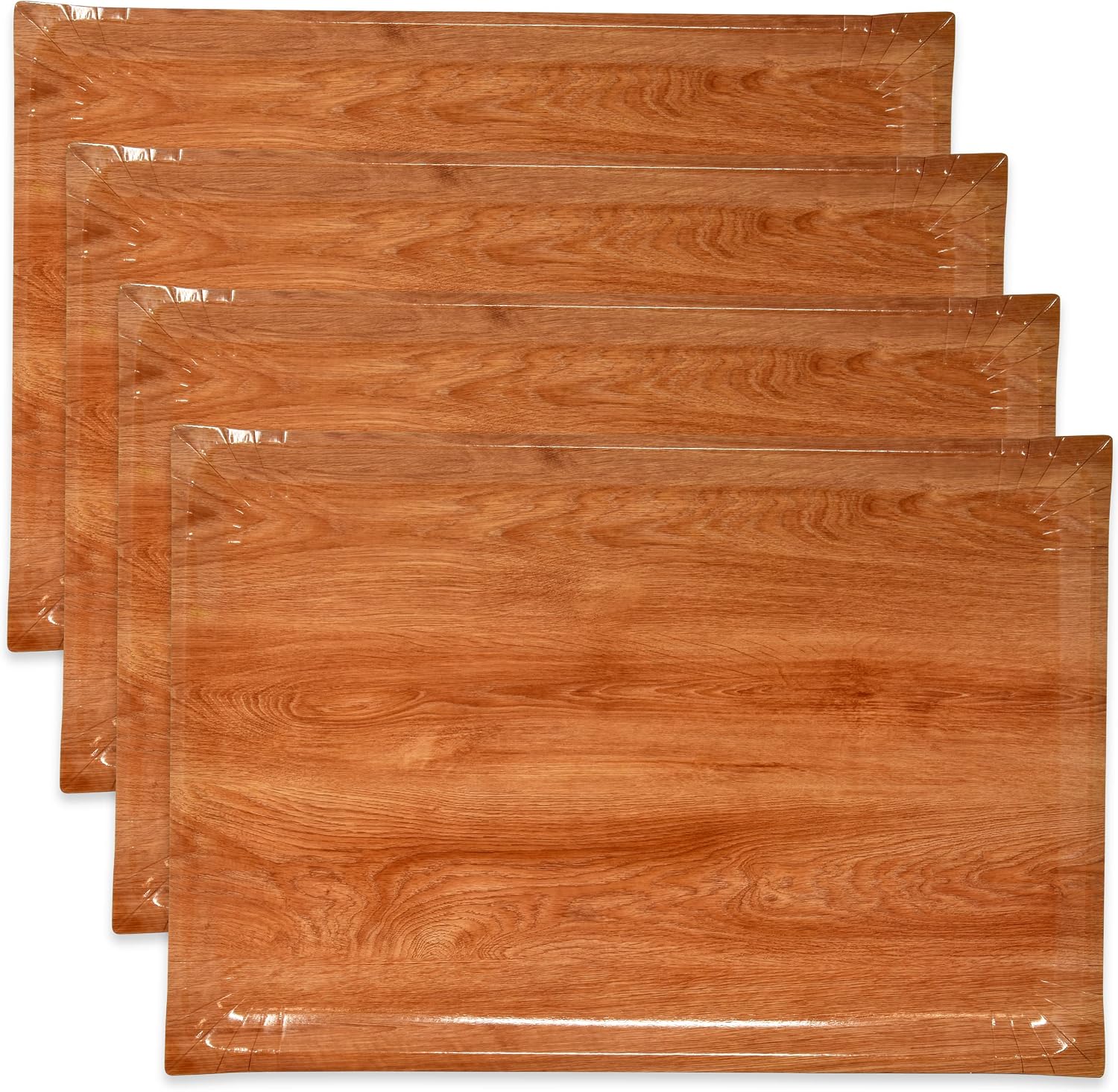 Gift Boutique 10 Wood Trays Rustic Brown Wooden Look Rectangle Serving Platters 10.75" x 15.75" Heavy Duty Disposable Paper Cardboard Tray for Dessert