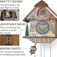 Vista 3 de TIMEGEAR Reloj de pared de cuco con modo nocturno, movimiento de cuarzo y péndulo oscilante (La granja)