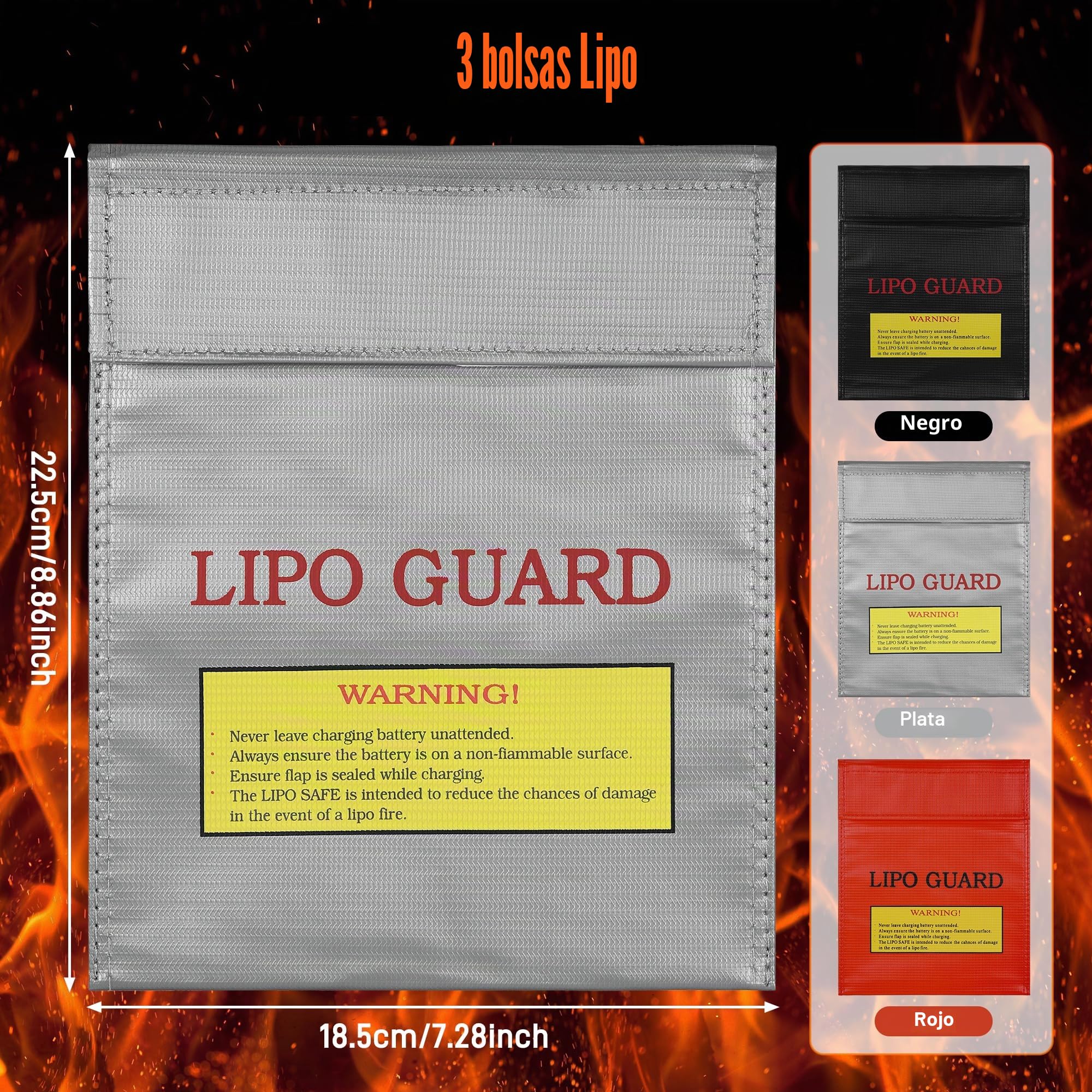 Bolsa de Seguridad Ignífuga, Bolsa de Seguridad Prueba de Explosiones, Bolsas Prueba de Fuego Resistente para Objetos Valo, Pilas, Dinero Efectivo, Pasaporte, Joyería (22.5 x 18.5cm)