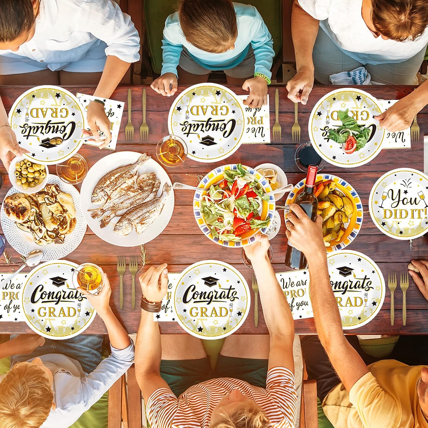 Wiooffen 50 Guests Graduation Party Plates Napkins Supplies Set Congrats Grad Class of 2026 Disposable Dinnerware Tbeleware Grad Party Decoration Favors,Black and White