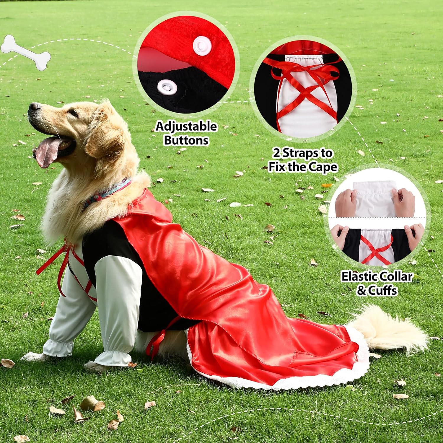 Huhumy Little Red Riding Hood Dog Costume Pet Red Riding Hood Dress and Cape Outfit for Large Dog Halloween Cosplay Costume(L)