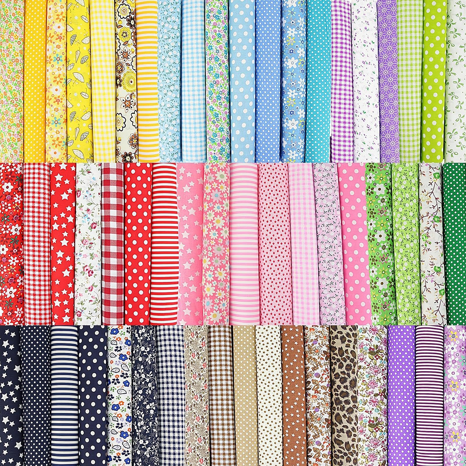 56 PCS 25x25cm Floral Cotton Fabric Patchwork Square Bundles Dot Pattern Pre-Cut Quilt Blending Fabric for Sewing and Crafting