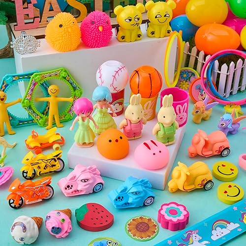 Miniatura 8 de JOYIN 60 huevos de Pascua con calcomanías de juguetes en el interior, búsqueda de huevos de Pascua precargados con juguetes surtidos para niños y