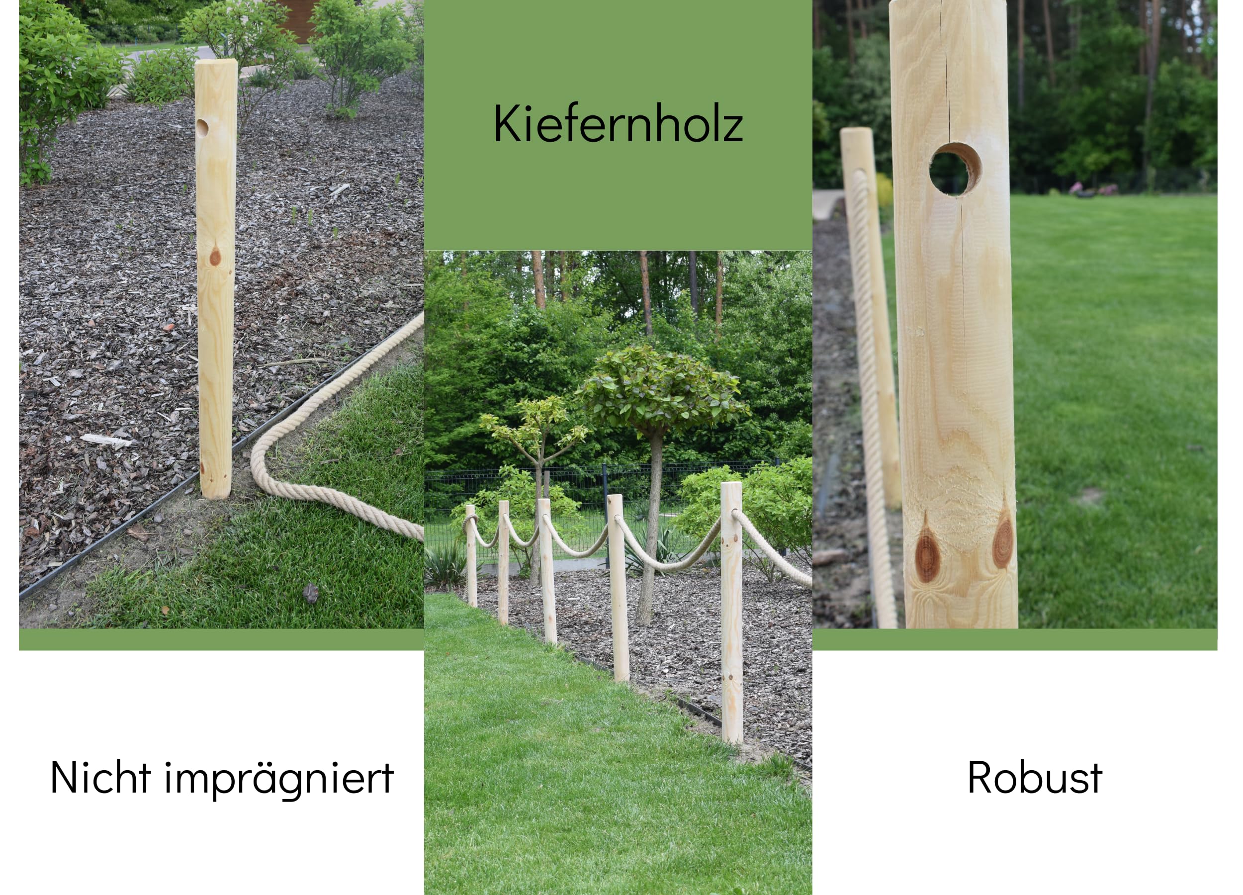 Recinzione In Legno 6 Pali Ø8x120 Cm Con Corda In Juta 12m Staccionata Da Giardino Pannelli Recinzione Legno Non Trattato