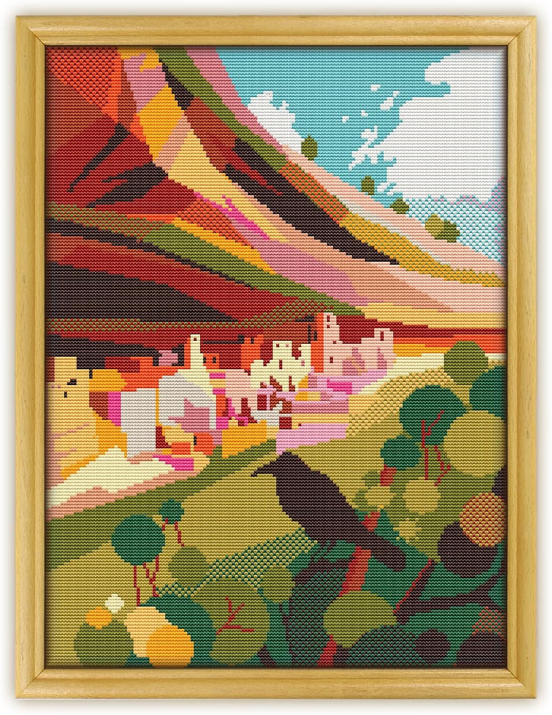 Mesa Verde National Park K615 Counted Cross Stitch KIT#3. Threads, Needles, Fabric, Embroidery Hoop and Printed Color Pattern Inside. Embroidery Pattern