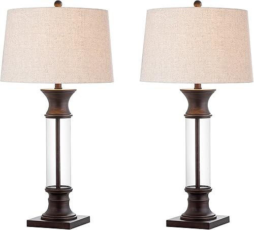 JONATHAN Y JYL4000A-SET2 - Juego de 2 lámparas de mesa Hunter de 32 pulgadas de metalcristal, lámpara de mesa LED rústica, mesita de noche, para