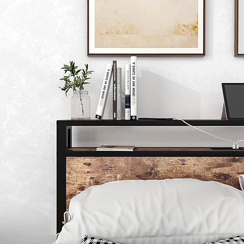 Miniatura 6 de BOFENG Base de cama de tamaño matrimonial con cabecera de almacenamiento, estación de carga USB, marco de cama doble de plataforma de metal, soporte