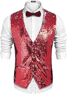 COOFANDY Men's Slim Fit Sequins Vest V-Neck Shiny Party Dress Suit Stylish Vest Waistcoat