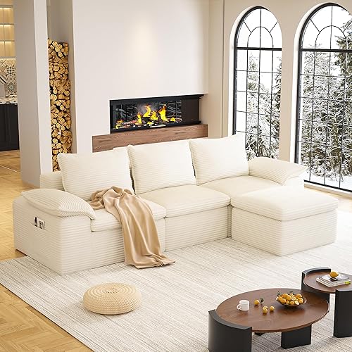 Sofás seccionales de 104 pulgadas para sala de estar, sofá modular en forma de L con diván, sofás de pana sin hueso con asiento profundo, sofá