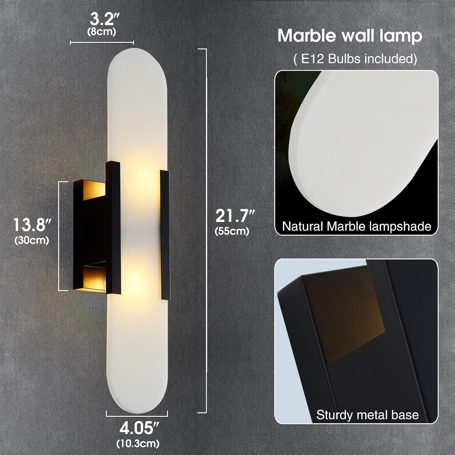 Alabaster Wall Sconces, 19.7in Wall Sconce, Natural Marble Wall Sconces Wall Lighting, Wall Light Fixtures for Bedroom Living Room Stairs Vanity Hallway Bedside (Bulb Included)